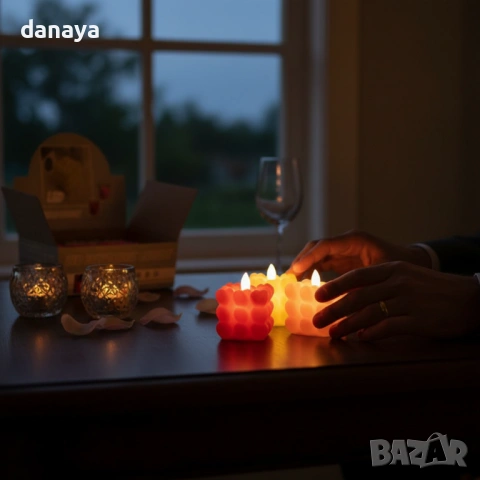 6299 LED свещ Куб от сърца – романтична светеща декорация, снимка 5 - Декорация за дома - 53227536