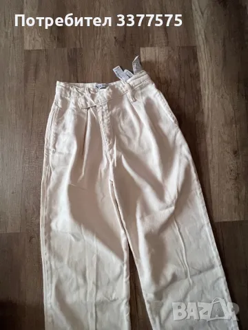 ZARA wide leg панталони широки бели бежови екрю, снимка 4 - Панталони - 47292596