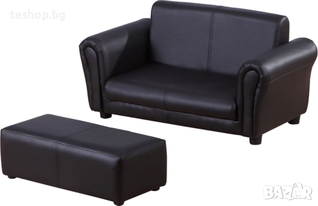 Детски кожен диван + табуретка черни 3-7 години лукс колекция Kiduku