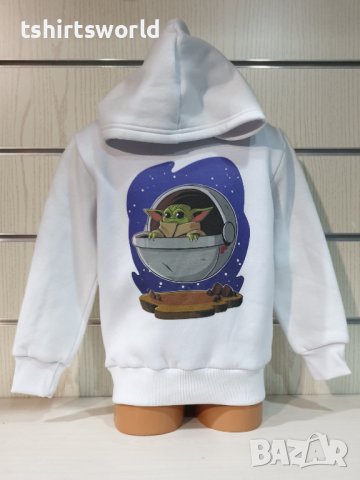Нов детски суичър с дигитален печат Бейби Йода (BABY YODA), Starwars в бял цвят