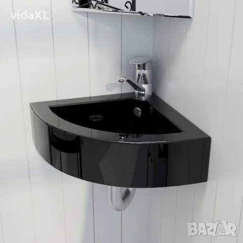 vidaXL Мивка с преливник, 45x32x12,5 см, керамична, черна, снимка 2 - Мивки - 56145975