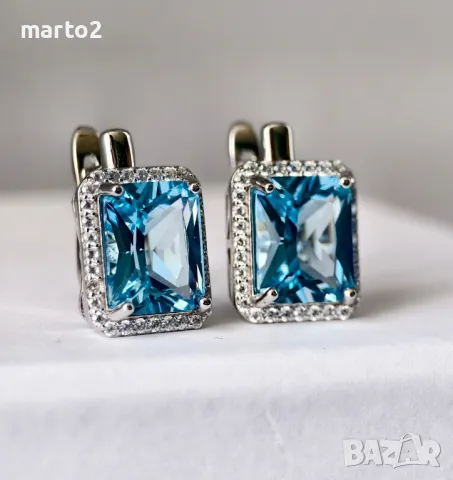 Елегантни Сребърни 925 Обеци с Кубичен Цирконий обграден от Циркони!, снимка 3 - Обеци - 47910971