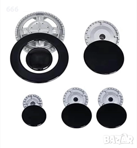 Комплект капачки за котлон, 6 капачки и 5 разпръсквачи на пламък, метал.