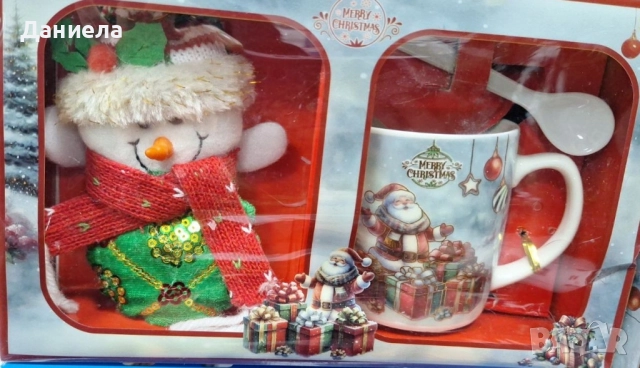 Празничен подаръчен комплект с чаша, лъжичка и снежен човек – готов за подаряване, снимка 4 - Други стоки за дома - 52570794
