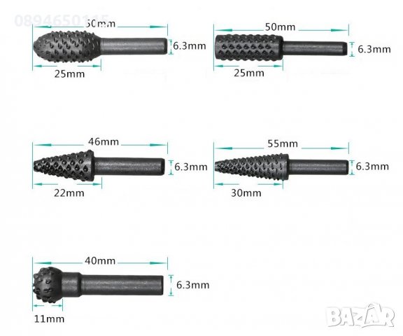 Комплект 5бр борчета за обработка на дърво дърворезба шлайфане гравиране декорация, снимка 3 - Други инструменти - 37286120