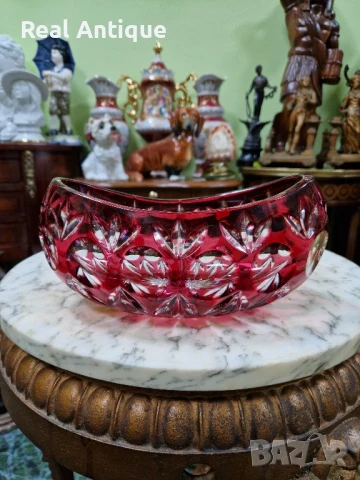 Уникална антикварна колекционерска кристална купа бомбониера Бохемия Bochemia , снимка 3 - Антикварни и старинни предмети - 50951602