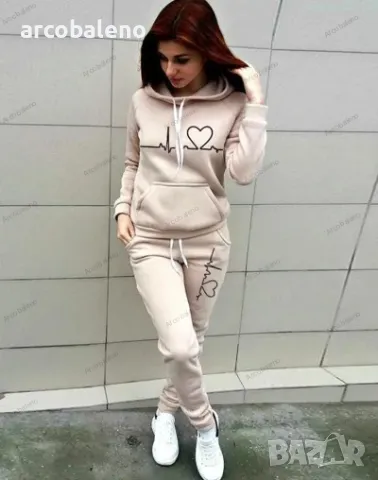 Дамски ежедневен спортен комплект с качулка и модерен поларен пуловер, 5цвята , снимка 7 - Спортни екипи - 48657299