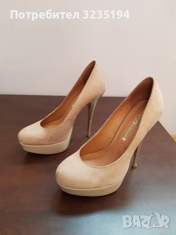 Buffalo бежови велурени обувки, снимка 3 - Дамски обувки на ток - 37659153