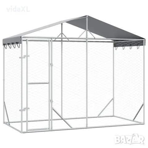 vidaXL Външна клетка за куче с покрив сребриста 3x1,5x2,5 м стомана