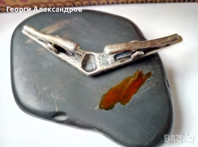 Старинна СРЕБЪРНА АРИСТОКРАТИЧНА ФРЕНСКА ЩИПКА Тип БРОШКА за ШАЛ Висока Проба Лакирано СРЕБРО, снимка 7 - Антикварни и старинни предмети - 56225821