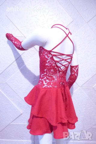 Детска рокля за спортни танци в червен цвят с дантела и гол гръб, снимка 4 - Детски рокли и поли - 42804872