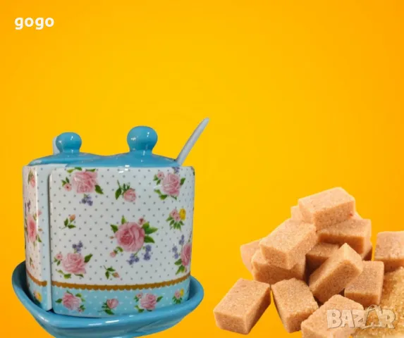 Порцеланова захарница с две лъжички и чинийки , снимка 3 - Сервизи - 47395790