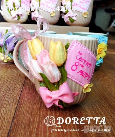 Чаши с декорация от полимерна глина, снимка 3 - Подаръци за жени - 44507288