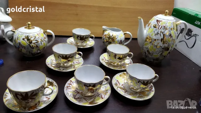 стар руски порцелан чаши за кафе чайник заханица латиера залатая осень