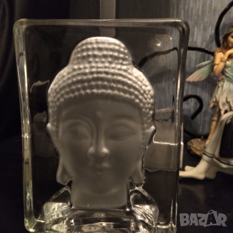 Масивен стъклен свещник Буда