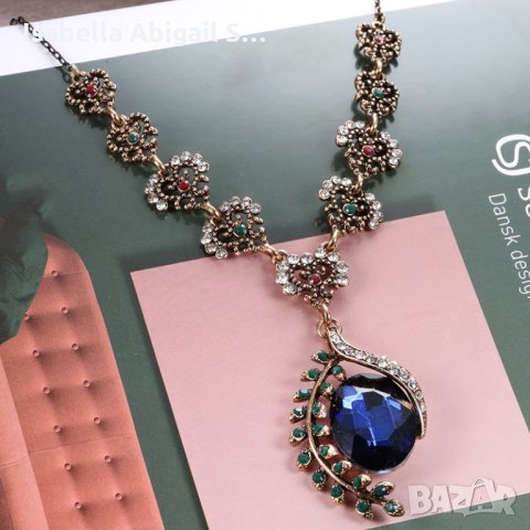 Винтидж колие с син цирконий, снимка 1
