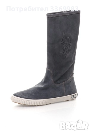 U.S. Polo Assn. Сиви велурени ботуши с лого, снимка 2 - Дамски ботуши - 52303994