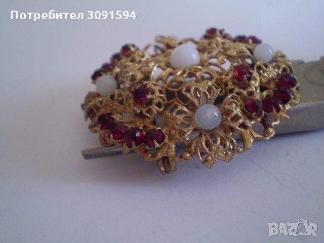 Брошка  със кристал  тип рубини Чехословакия маркирана, снимка 10 - Антикварни и старинни предмети - 35554114