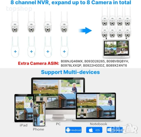 НОВА, пусната за тест, Hiseeu PTZ + 3TB 5MP безжична СОТ система с 12" монитор, 10-канална..., снимка 5 - Комплекти за видеонаблюдение - 50495043