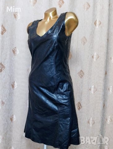 MARCCAIN M Черна кожена рокля @, снимка 6 - Рокли - 44222826