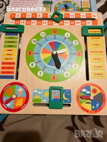 Дървен образователен календар с часовник Playsense, снимка 1