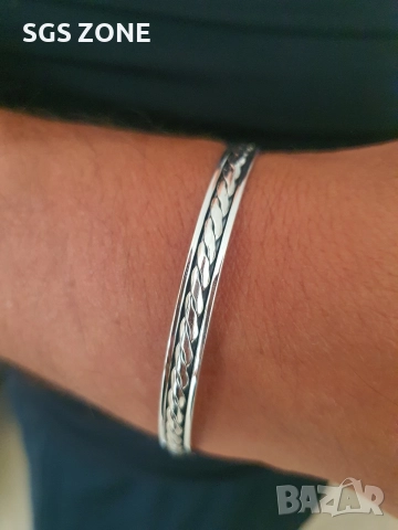 Сребърна тверда гривна 925, снимка 3 - Гривни - 52885841