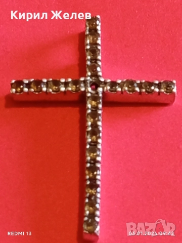 Класически сребърен кръст с равномерно разположени малки фасетирани кристали ЦИТРИН 39217, снимка 9 - Колиета, медальони, синджири - 52960830
