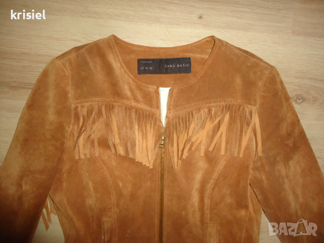 ZARA--СТРАХОТНО ВТАЛЕНО ЯКЕ ЕСТЕСТВЕН ВЕЛУР--S номер, снимка 2 - Якета - 44680287
