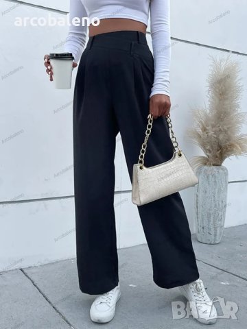 Дамски моден едноцветен ежедневен панталон с висока талия  , снимка 5 - Панталони - 42194476