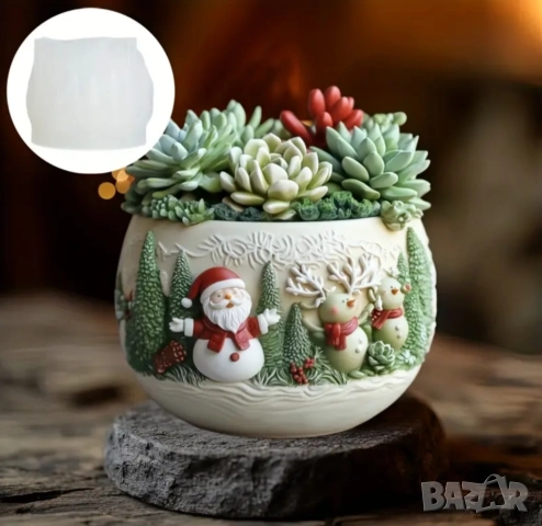 Молд буркан кашпа дядо Коледа с елени, снимка 3 - Форми - 51946252