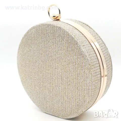 Дамска чанта клъч малка, кръгла, златиста, твърда, снимка 2 - Чанти - 48906481