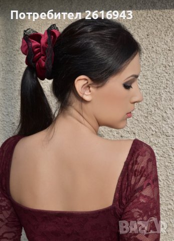 Луксозно Скрънчи/Ластик за Коса от Кадифе с Дантела (избор на цвят), снимка 8 - Аксесоари за коса - 38710404