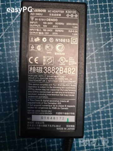 Оригинален захранващ адаптер CANON AD-360U 13V 1.8A K30120, снимка 5 - Принтери, копири, скенери - 48443549