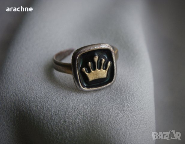 Стар сребърен пръстен "Корона на кралица", злато,позлата, снимка 5 - Пръстени - 39240415