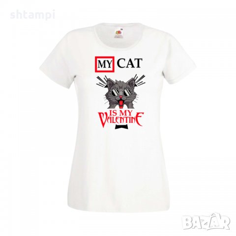 Дамска тениска Свети Валентин My Cat Is My Valentine 3, снимка 3 - Тениски - 35648357