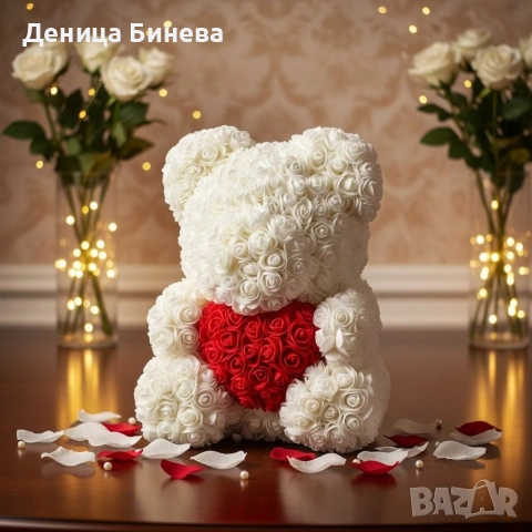 Мече от рози, 25см с подаръчна кутия в 3 цвята, снимка 4 - Подаръци за жени - 53060344