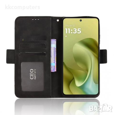 Motorola Moto G86 5G / Power 5G Magnetic Wallet Кожен Калъф и Протектор, Слот за Карти (Черен, Тъмно, снимка 11 - Калъфи, кейсове - 51959101