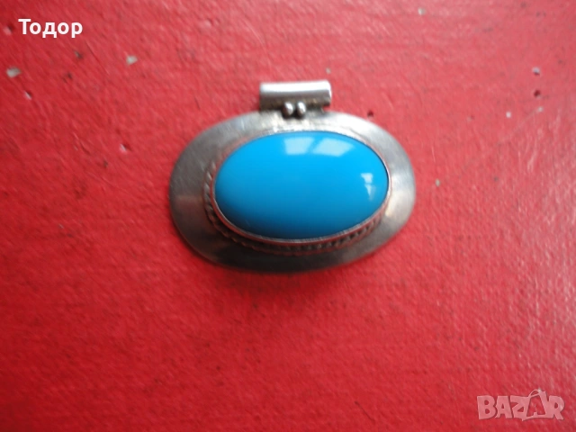 Сребърно колие медальон с тюркоаз 925, снимка 5 - Колиета, медальони, синджири - 54080804