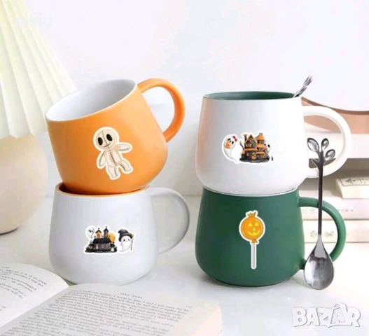 50 бр Тиква Хелоуин Halloween самозалепващи лепенки стикери за украса декор картонена торта и др, снимка 4 - Други - 50964142