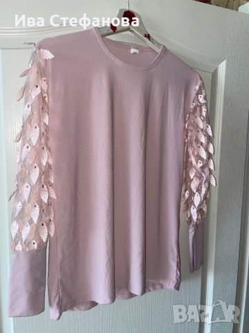 Разкошна памучна памук  бежова розова пепел от рози блуза 3D 3Д цветя , снимка 2 - Блузи с дълъг ръкав и пуловери - 42813046