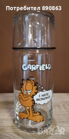 Гарафа с чаша с котарака Гарфилд, снимка 4 - Чаши - 44573002