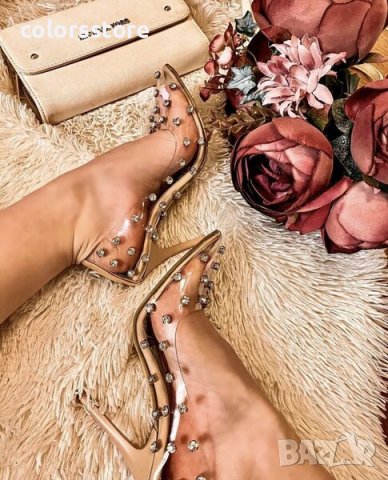 Обувки на ток - бежови с бели камъчета - 80, снимка 3 - Дамски обувки на ток - 31701932
