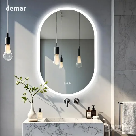 LUVODI LED огледало за баня 600x900 IP56 антифог с димер и 3 цвята