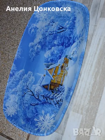 Коледно стъклено плато,чиния , снимка 1