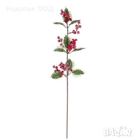 Коледна, Декоративна, Клонка, Плодове, Червен, 65 см, снимка 2 - Декорация за дома - 48039223