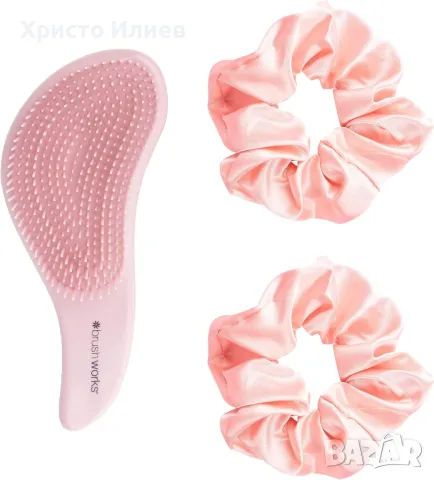 Четка за коса Brushworks Professional 2бр Ластици за коса сатен скрънчи Подаръчен комплект 