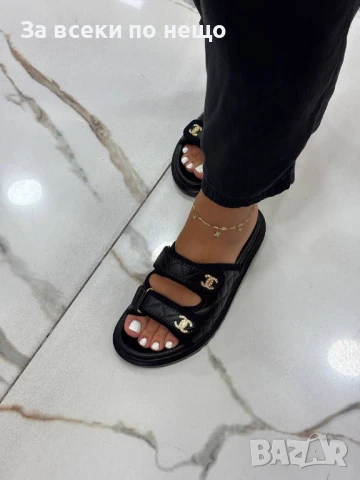 Chanel Дамски Черни Кожени Чехли Шанел Код E683, снимка 2 - Чехли - 51149389