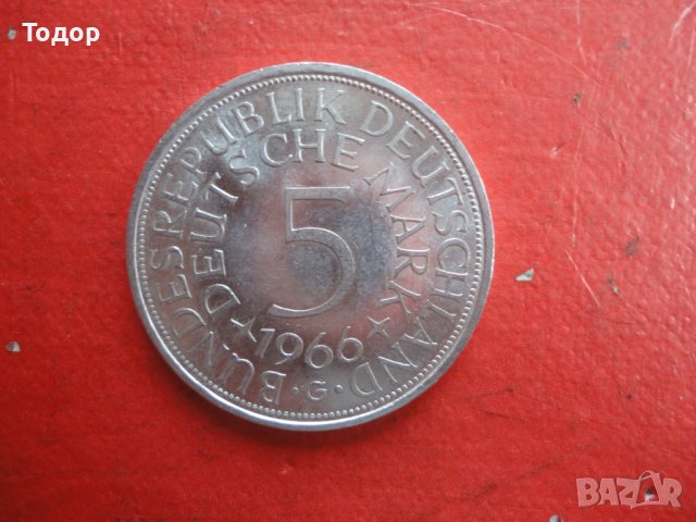 5 марки 1966 сребърна монета Германия, снимка 2 - Нумизматика и бонистика - 39941366