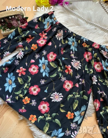 Блуза на цветя с паднали равена Hallhuber, снимка 2 - Блузи с дълъг ръкав и пуловери - 50876901