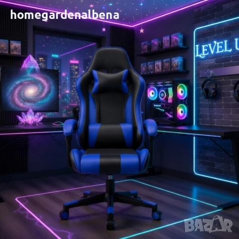 Ергономичен офис и геймърски стол – син | Регулируем | Комфорт за гръб и врат, снимка 4 - Столове - 54205199